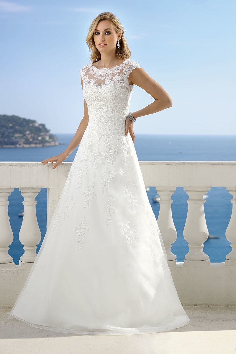 destination wedding dresses Sleeveless A-line dress with lace appliqué, Style 418068, £poa, Ladybird - Seaside Treasures